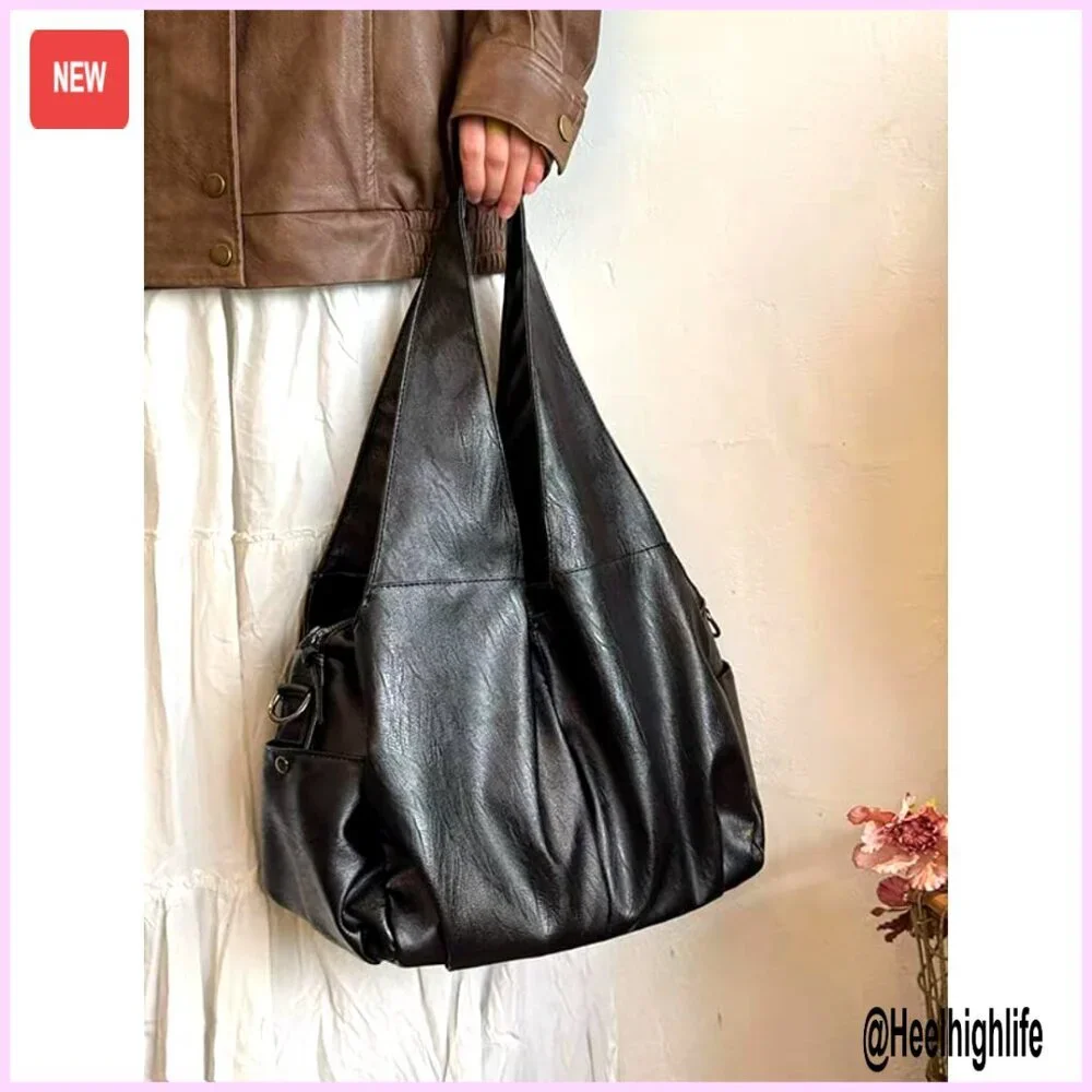 Vintage Faux Leather Hobo Bag Slouchy Shoulder Purse Crossbody Multi Pocket